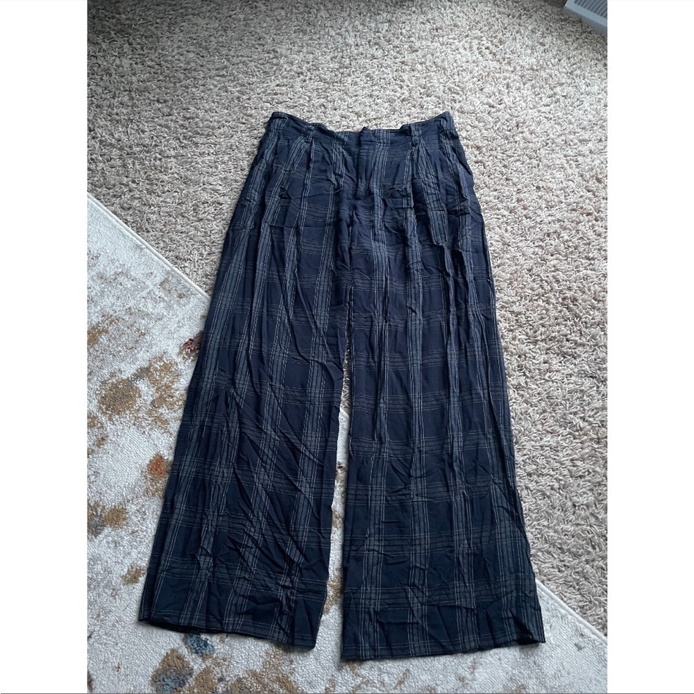 VINCE Plaid Wide Leg Pants in Marine - Picture 2 of 3
